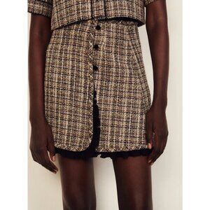 NWT Sandro Golden Tweed Ruffle Trim Skirt